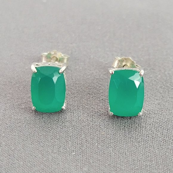 Green Onyx Rhodium Over Silver Heart Necklace, Ring (Sz 7.5), & Earrings - Picture 12 of 16